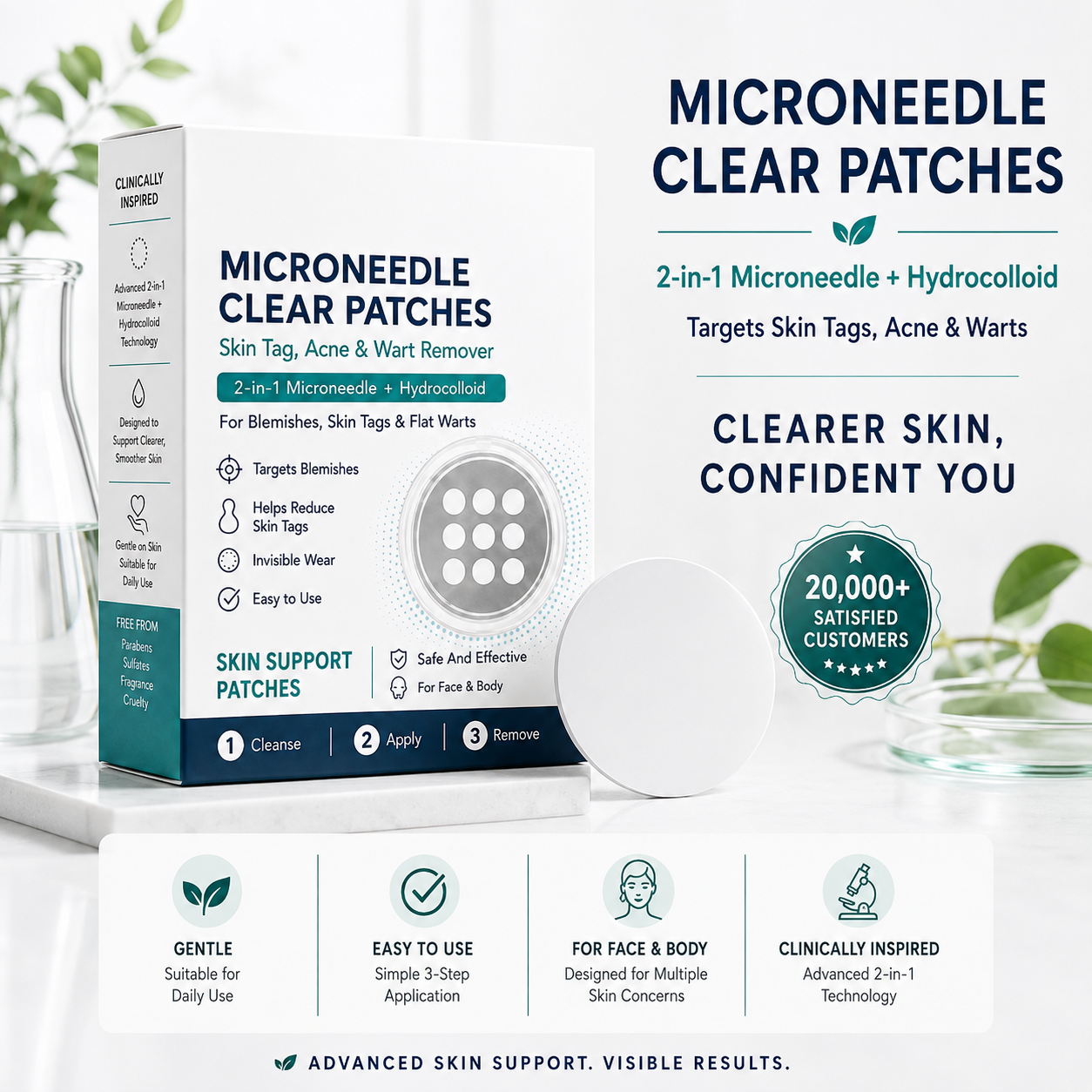 🇺🇸𝐇𝐢𝐬𝐤𝐢𝐧® 2-in-1 Microneedle & Hydrocolloid Patch | Removes raised moles, acne, flat warts, and skin tags | Helps improve wrinkles, scars, and blemishes | Invisible patches for face and body