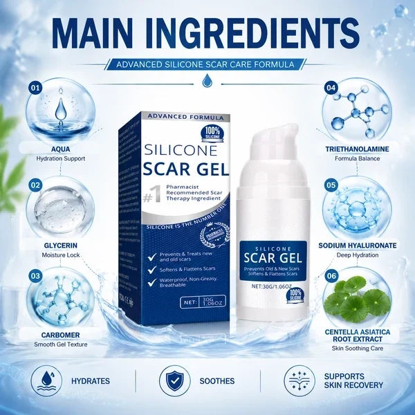 Silicone Scar Gel for Scars - Fragrance-Free, Non-Greasy Formula for Face & Body Scar Care & Appearance